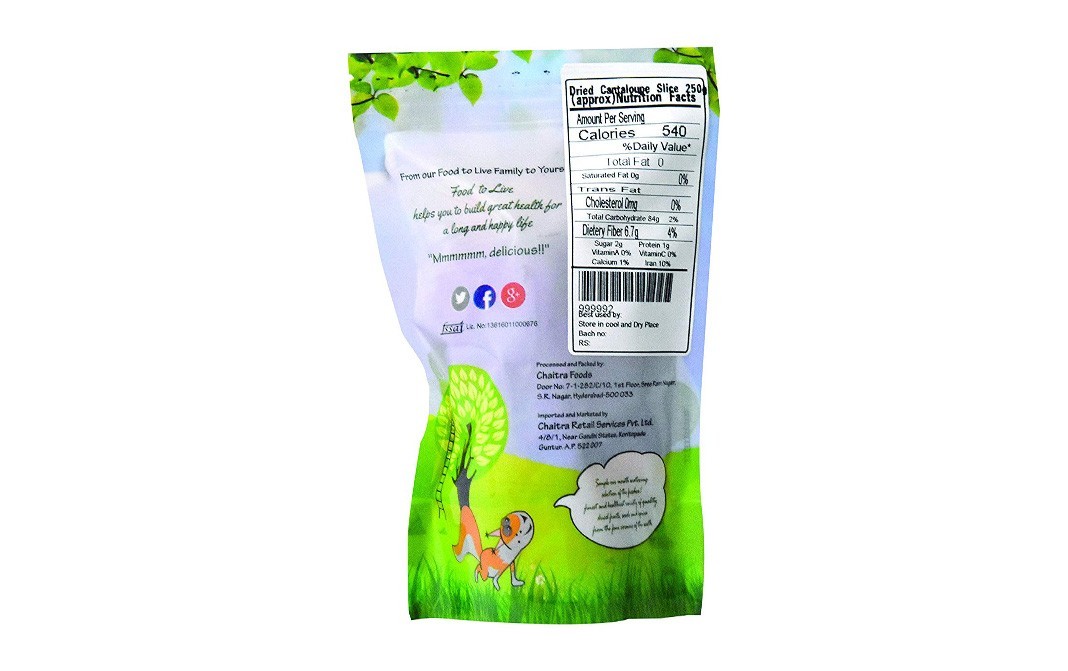 Food to Live Dried Cantaloupe Slice    Pack  250 grams